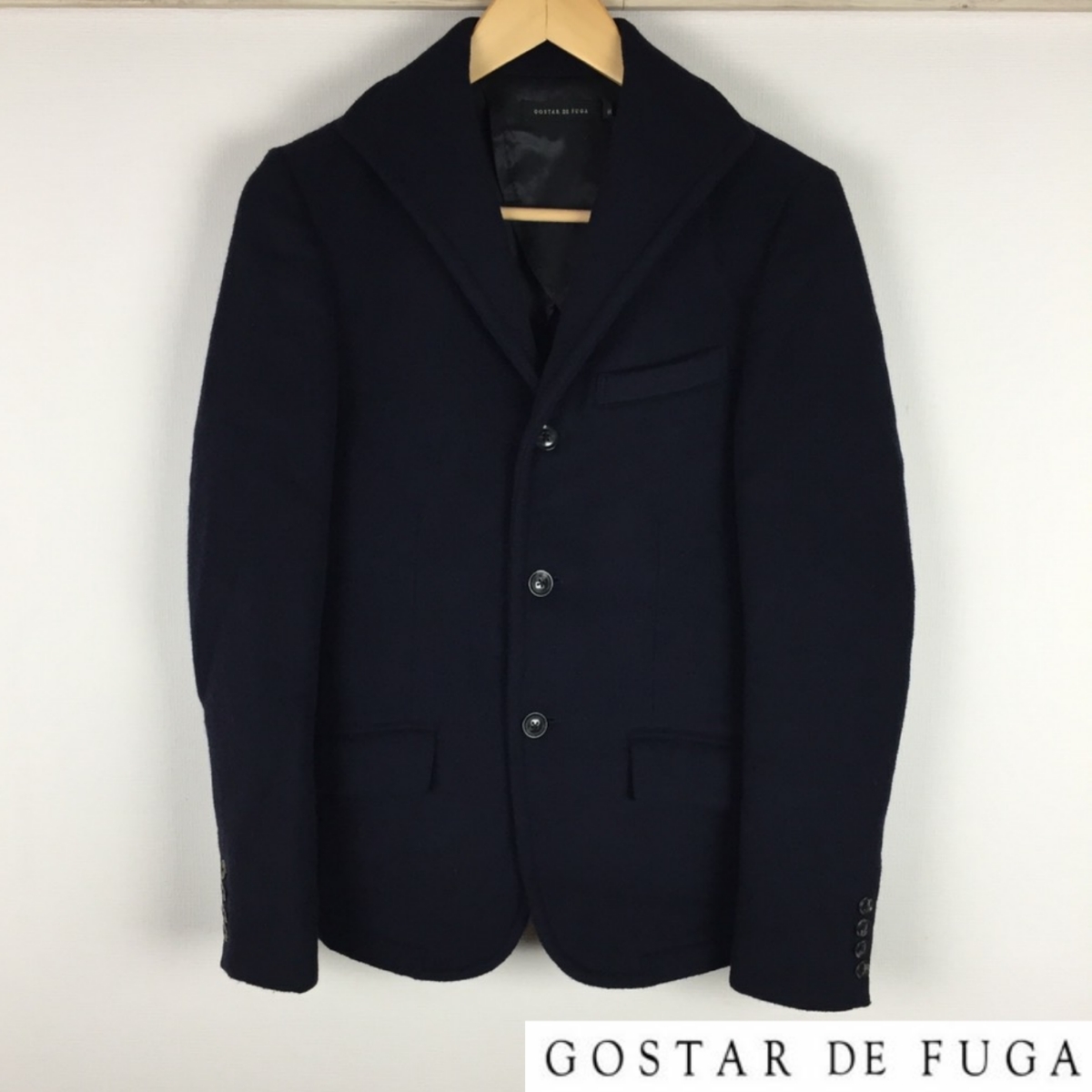 美品 ゴスタールジフーガ チェスターコート ショート丈 ネイビー サイズ44 返品可能 送料無料_画像1