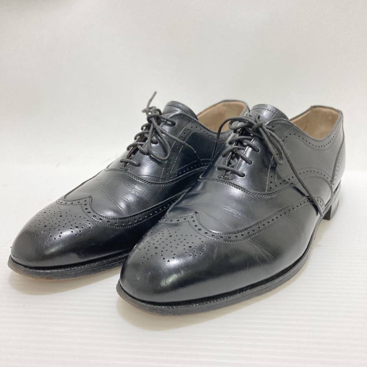 Johnston & Murphy ジョンストン & マーフィー ウイングチップ シューズ レザー 本革 約24.5cm 紳士靴 ブラック 6h 黒 靴 くつ