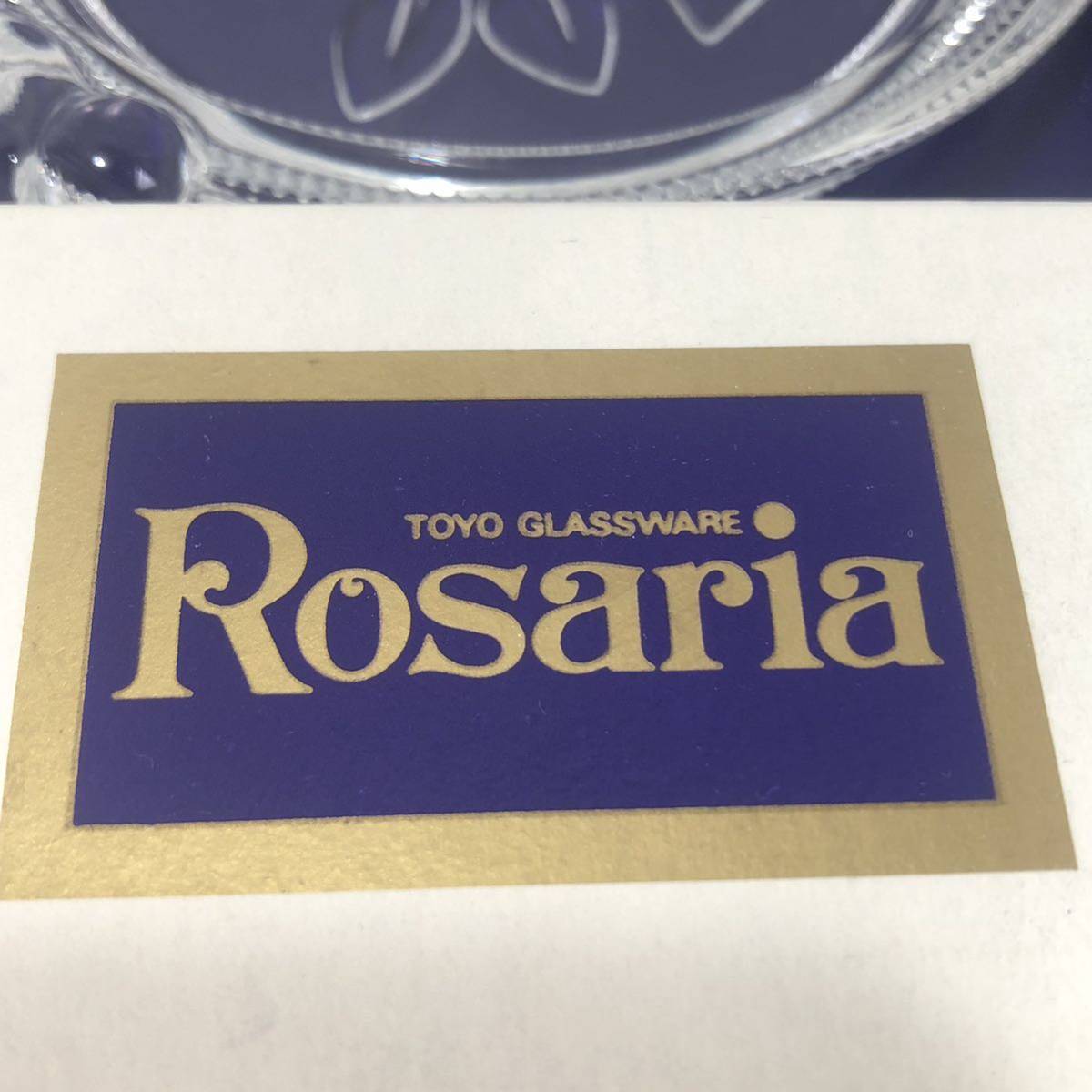 TOYO GLASSWARE Rosaria 東洋ガラス ミニプレートセット 5コ ガラス皿 プレート デザート皿 小皿 薔薇模様 洋食器 昭和レトロ 未使用箱付_画像9