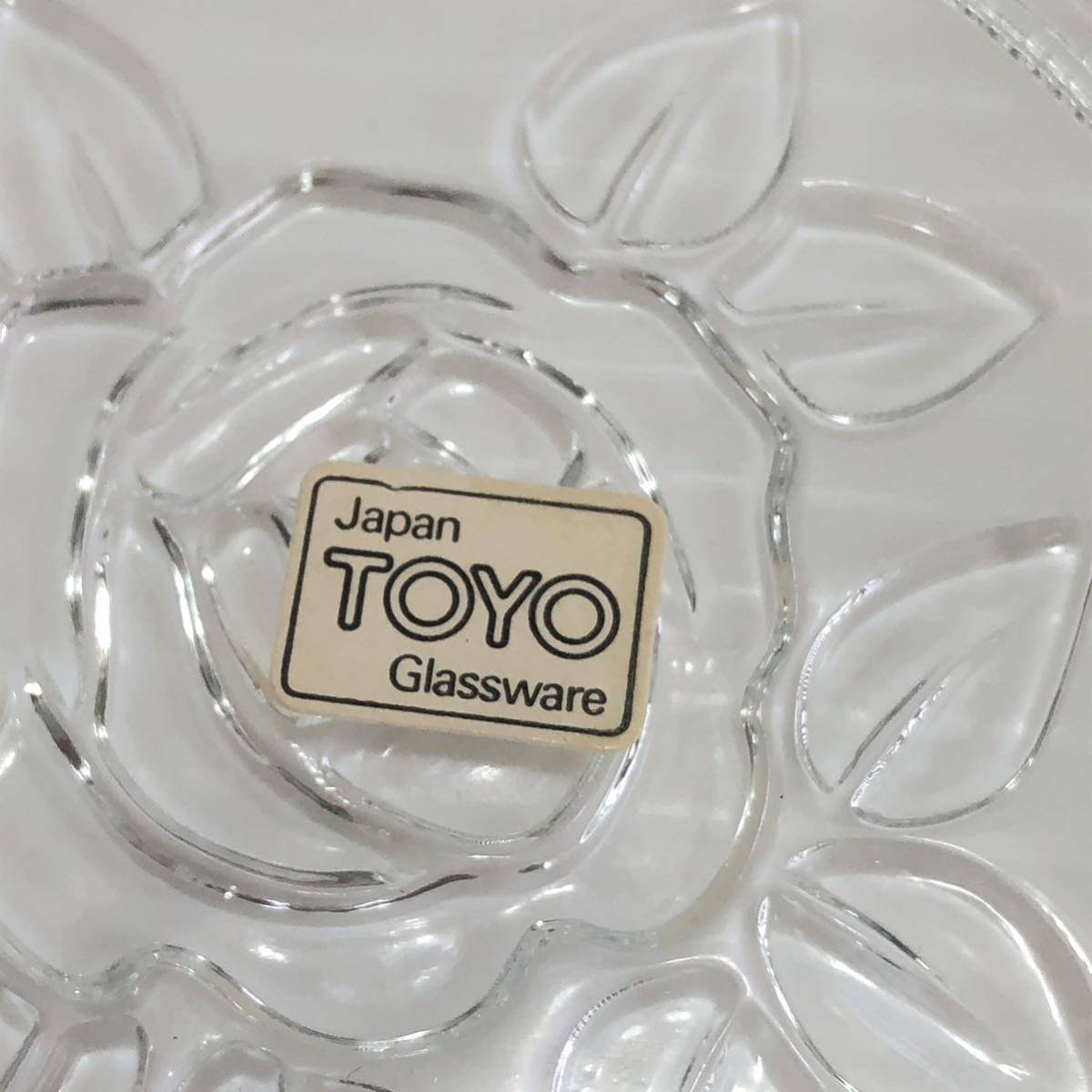 TOYO GLASSWARE Rosaria 東洋ガラス ミニプレートセット 5コ ガラス皿 プレート デザート皿 小皿 薔薇模様 洋食器 昭和レトロ 未使用箱付_画像7