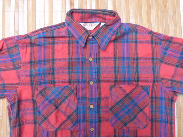 USED MADE IN USA 80's BIG MAC LARGE REGULAR 16-16 1/2 NECK レッド/ブルー_100% COTTON