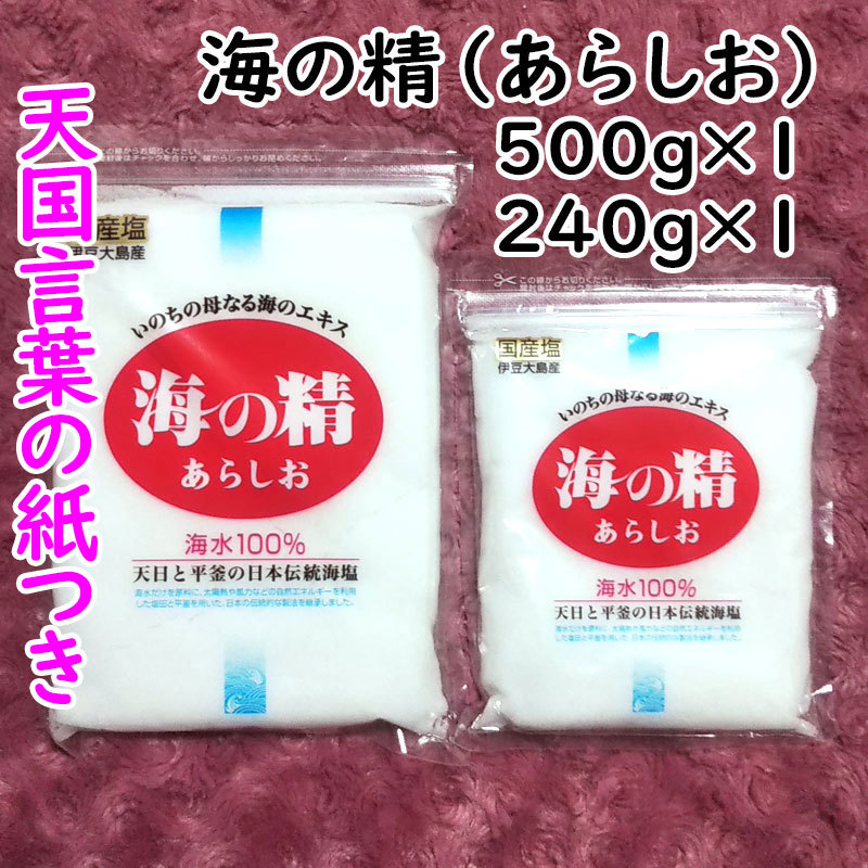 【送料無料】斎藤一人さんオススメの自然塩 海の精 あらしお 500g+240g 天国言葉の紙つき（can0995）結界塩 天然塩 あら塩_画像1