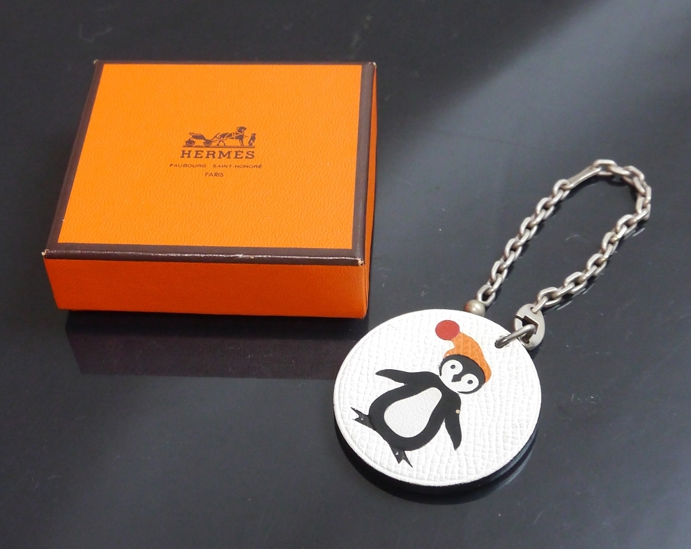  beautiful goods Hermes key holder key chain penguin charm leather Vintage leather 