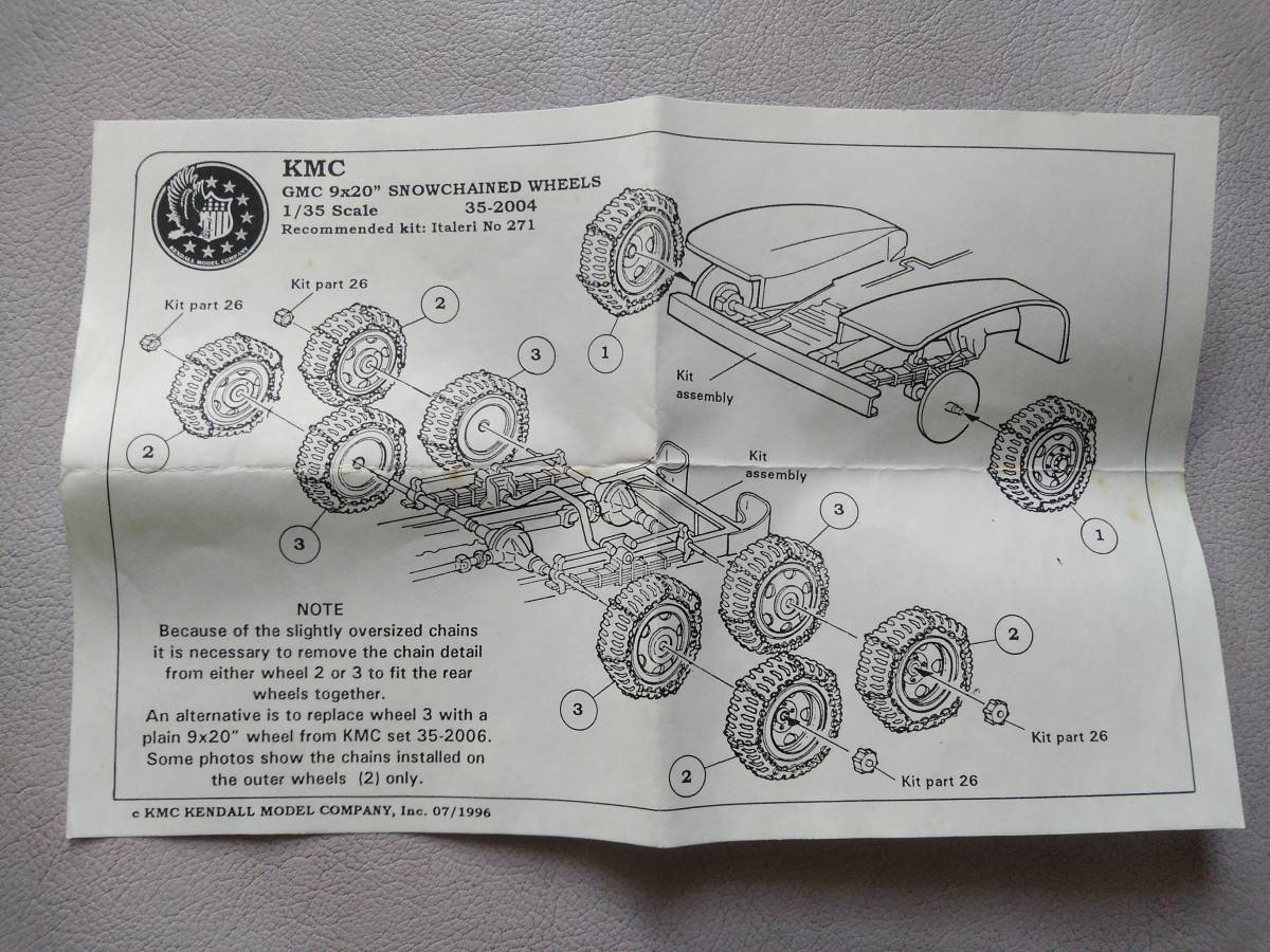 【KENDALL MODEL COMPANY/米陸軍】35-2004 1/35 GMC2.5T-snowchained tires GMC2.5tトラック用タイヤ(雪道チェーン装着)【ITARILI用】_画像2