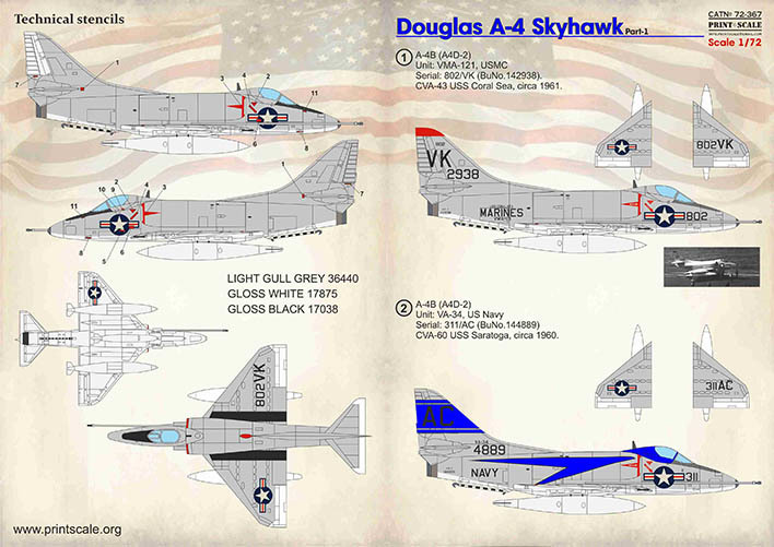 1/72 Print Scaleプリントスケールデカール　 72-367 Douglas A4 Skyhawk. Part 1_画像3