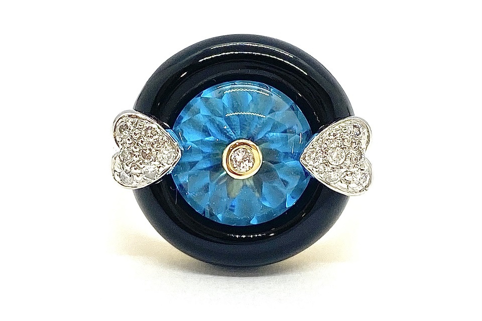 レビュー高評価の商品! Blue Topaz K18 Pt900ブルートパーズ オニキス ダイヤリング NO トパーズ