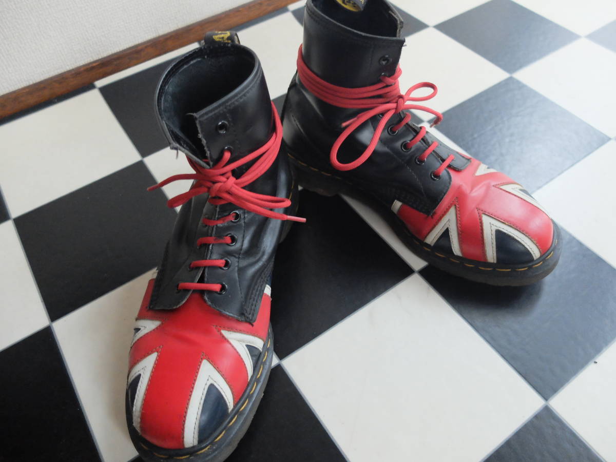 Dr.Martens Англия производства england Dr. Martens Union Jack 8 отверстий сапоги кожа Британия производства UK9 mods skins punk Англия национальный флаг 