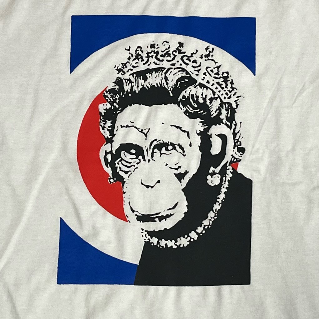 BANKSY・MONKY QUEEN・モンキークイーン・エリザベス女王・Tシャツ・白・XL_画像2