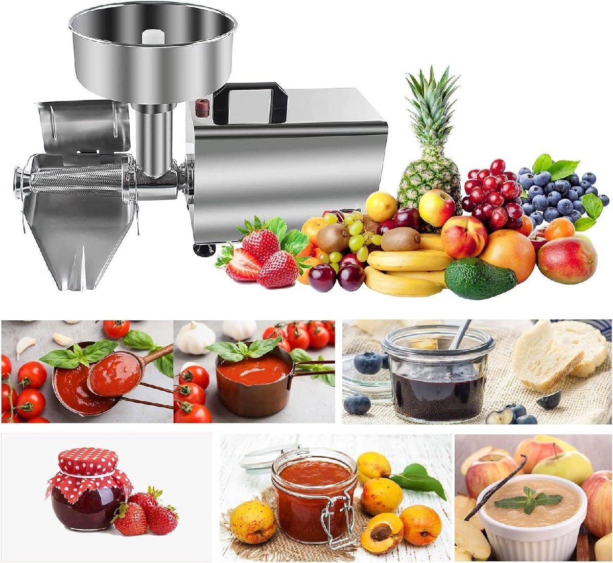 商業用トマトフライス盤、370W電気トマトストレーナーマシン、ステンレス鋼の果物と野菜のストレーナープレス絞り機_画像7