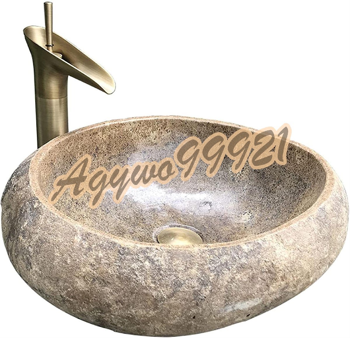 洗面ボール 陶器 おしゃれ石のカウンタートップ盆地、洗面台の自然な小石、50cm 単一の盆地