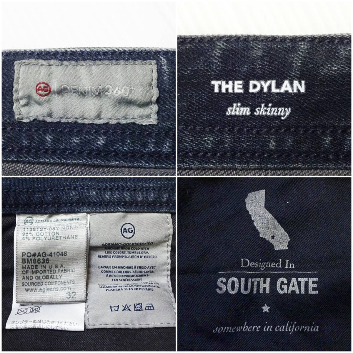 即決★ 送料無★ 良品★　AG　THE DYLAN　W88cm　スリムスキニーデニム　強ストレッチ　濃紺　USA製　Sz.32　G875_画像7