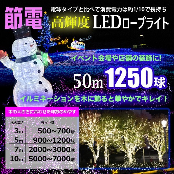 LEDロープライト イルミネーション ミックス 50ｍ 1250球 常時点灯用 高輝度 チューブライト 直径10mm AC100V_画像5