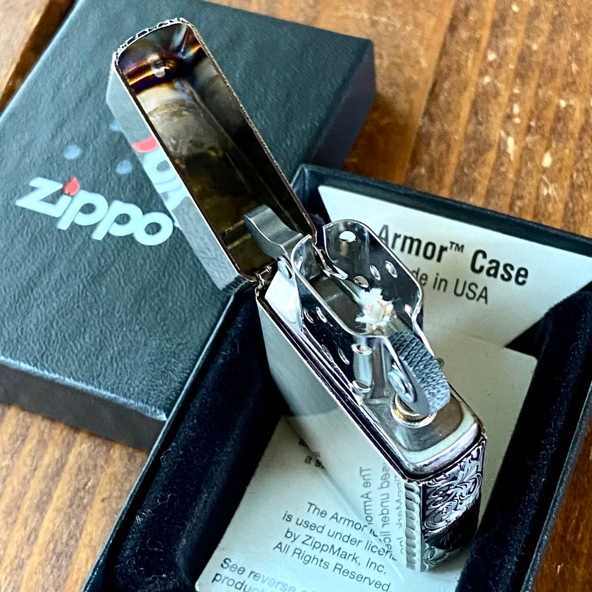 新品 Zippo アーマー 3面 アラベスク 銀メッキいぶし ジッポー