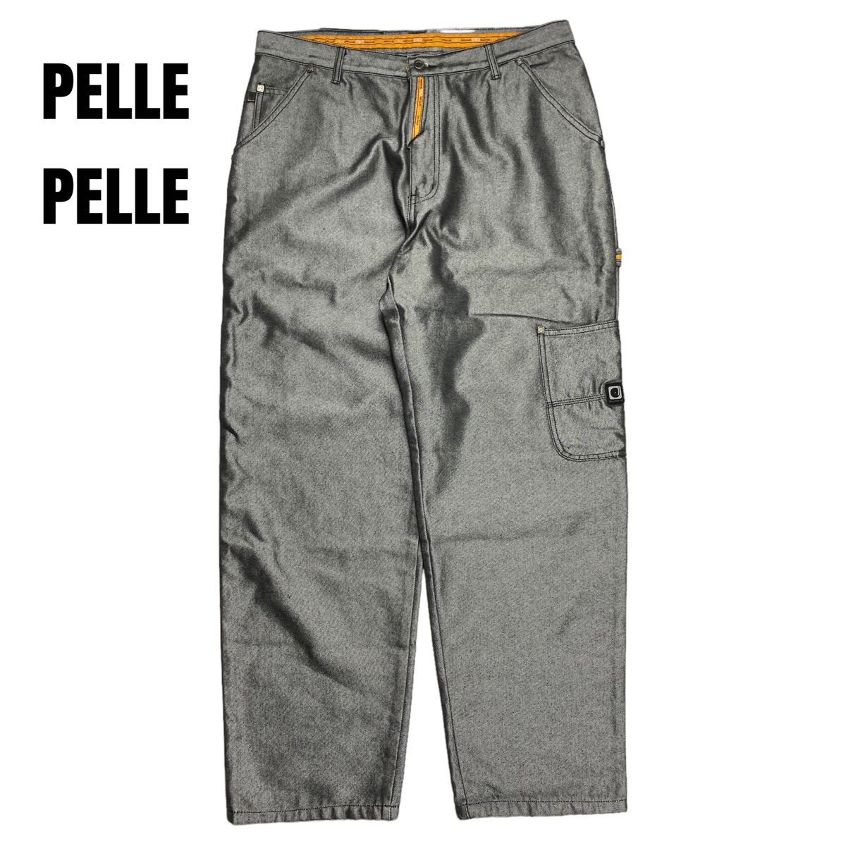 激レア 90s PELLE PELLE ペレペレ 光沢 ワイド ペインターパンツ シルバー SIZE 36 ストリート B系