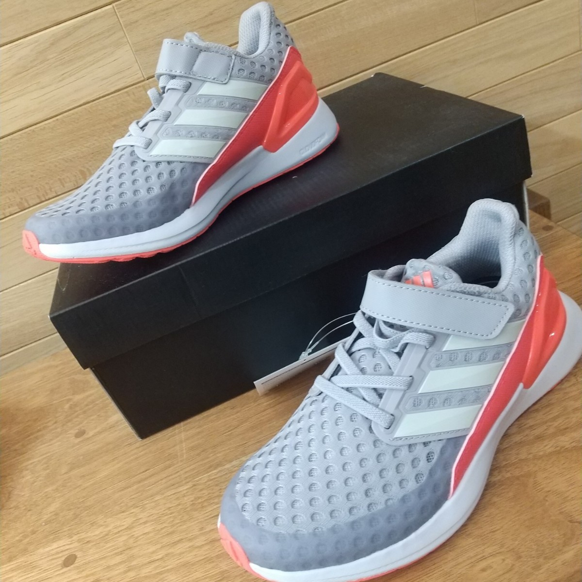 即決！ 21cm 新品正規品 アディダス キッズ スニーカー ラピダ ラン adidas rapida run el K グレー/ピンク ジュニア_画像3