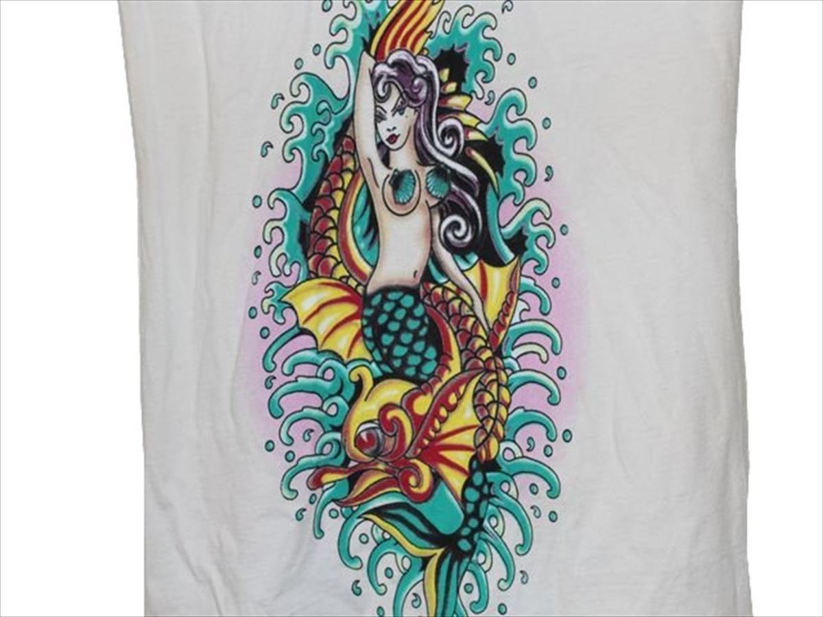 エドハーディー ed hardy レディース半袖Tシャツ W02VNEK298 マーメイド ホワイト Sサイズ 新品 Vネック_画像3