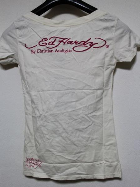 エドハーディー ed hardy レディース半袖Tシャツ オフホワイト XSサイズ デビルマーメイド 新品 V-NECK_画像3