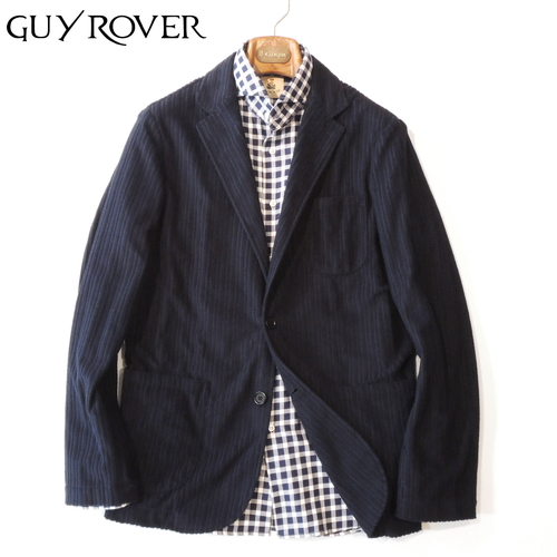 【40%OFF・新品・M】GUY ROVER(ギローバー)コットンポリエステルパイルストライプ シングル2Bシャツジャケット ネイビー GR113-522805