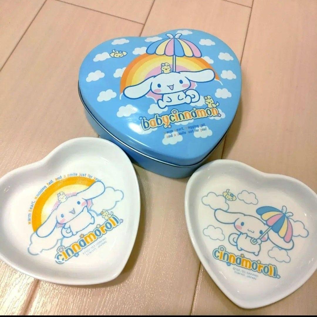 シナモン シナモロール 平成レトロ 皿 陶器 缶ケース 2003年 シナモン シナモロール 平成レトロ 皿 陶器 缶ケース 2003年