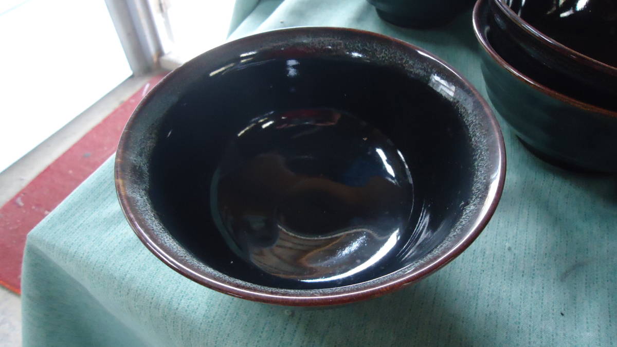 【中古品】陶器製 そば丼（黒天目）１０個セット一括販売の画像4
