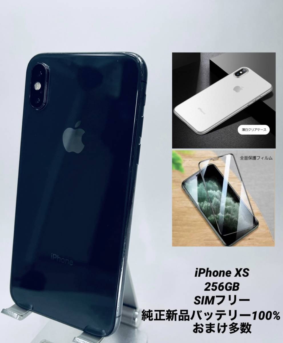 iPhoneXS 256GB スペースグレイ/純正新品バッテリー100%/シムフリー/新品おまけ付 XS-047