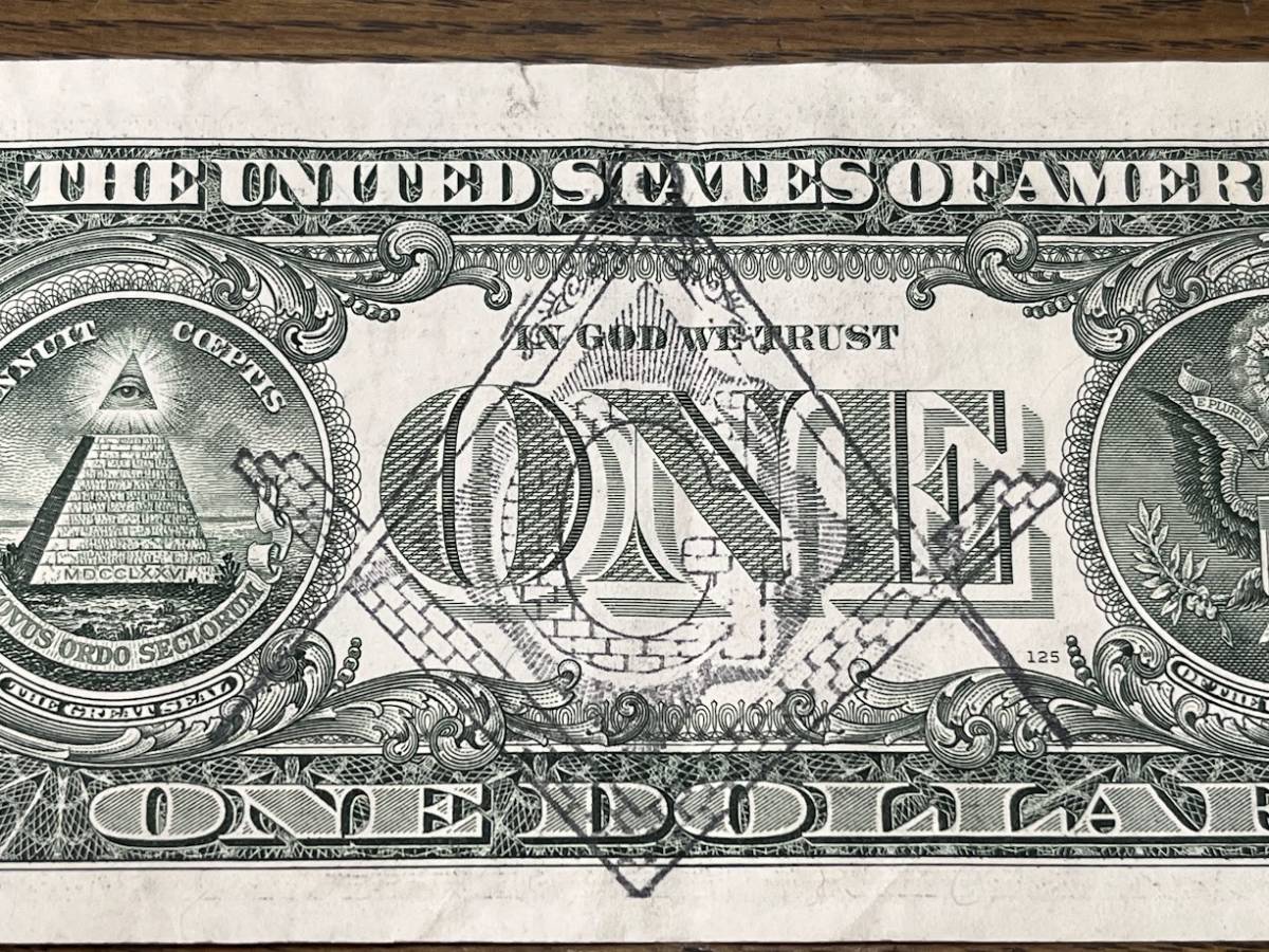 アメリカ 1ドル 紙幣 フリーメイソン ジョージワシントン w 秘密結社 １ドル札 フリーメーソン イルミナティ 財布のお守りに アノニマス_画像2