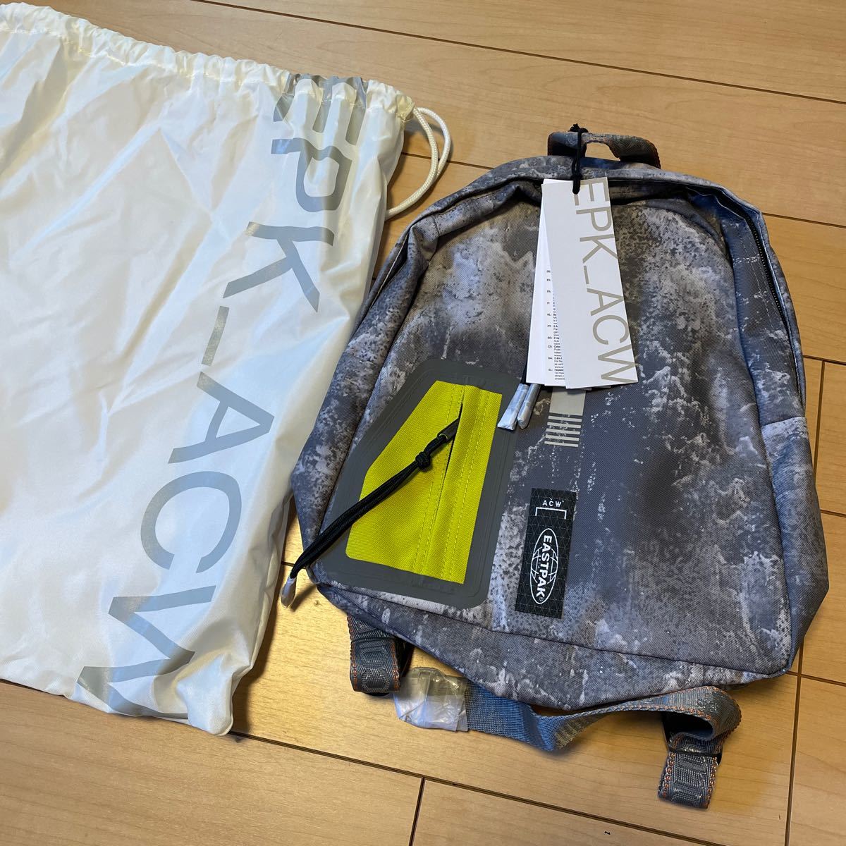 HA776 new goods unused tag attaching ACW A-COLD-WALL × EASTPAK Mini rucksack small bag polyester light gray / lime ACW_UG074