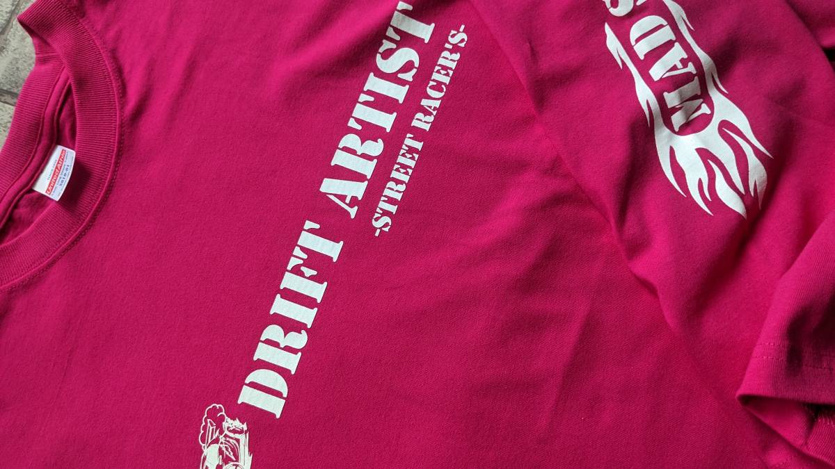 【MADSPEED】趣味Tシャツ ドリフト DRIFT ピンク 長袖 スープラ シルビア スカイライン ハチロク フェアレディＺ 180SX チェイサー Lサイズ