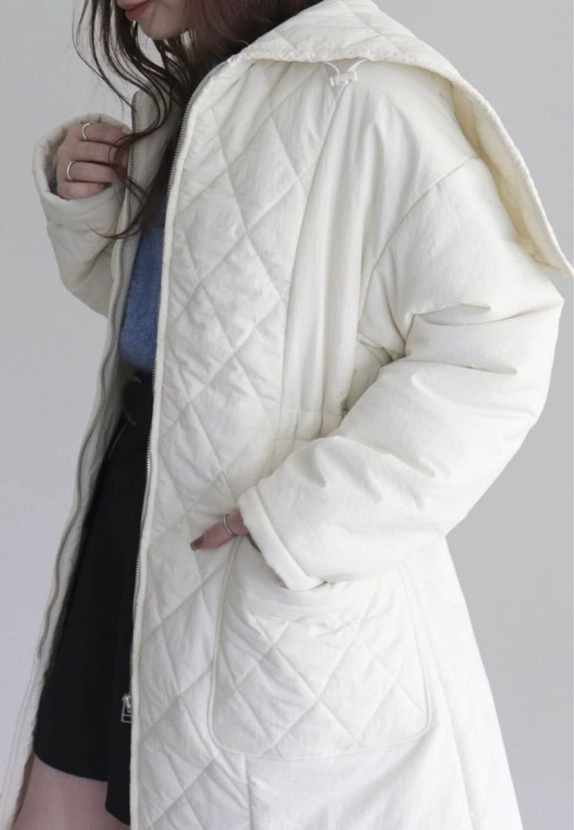 新品 fredy emue キルティング フード ZIP コート ホワイト 38 新品 fredy emue キルティング フード ZIP コート ホワイト 38