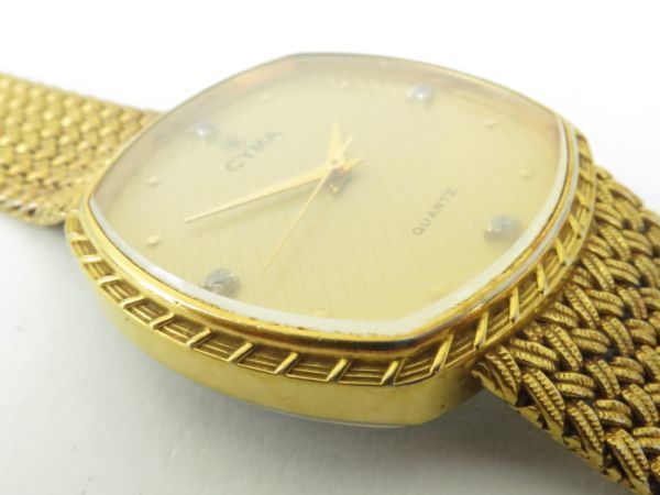 CYMA シーマ　メンズ腕時計　クオーツ　604SP　ゴールド文字盤　石付　お洒落な　ゴールドカラー　H11_画像6