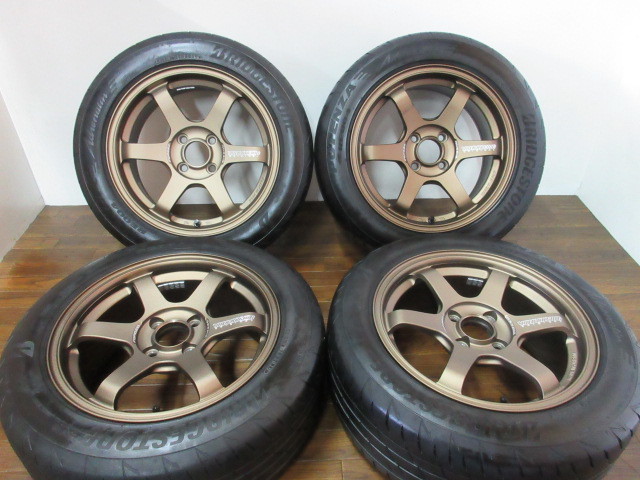 【送料無料・税込み】美品です RAYS VOLK RACING TE37 SONIC 15in7J+35 4穴PCD100 BS ポテンザRE004 195/55R15 国産コンパクトスポーツ系の画像1