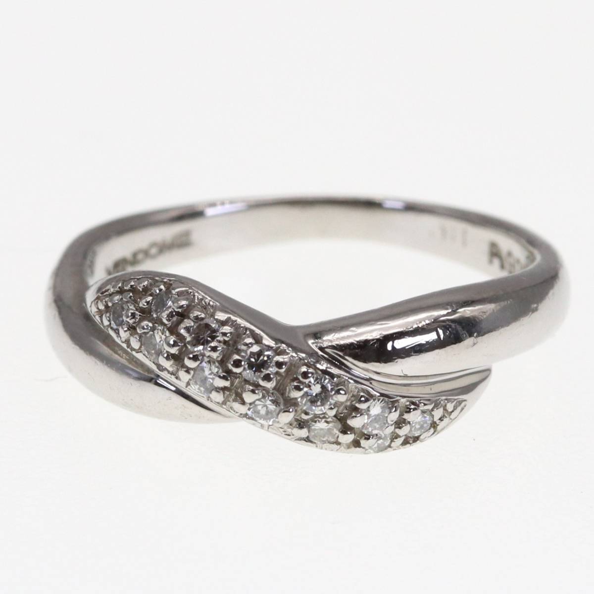  Vendome Aoyama ring Pt900 diamond 0.11ct wave Cross VENDOME AOYAMA