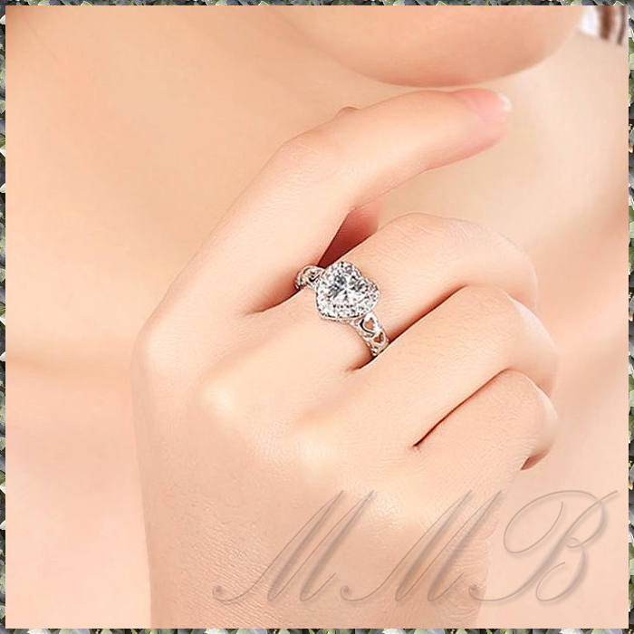 [RING] 18K White Gold Plated Side 8 Heart Hole CUTE ハート クリスタルCz ホワイトゴールド リング 20号_画像5