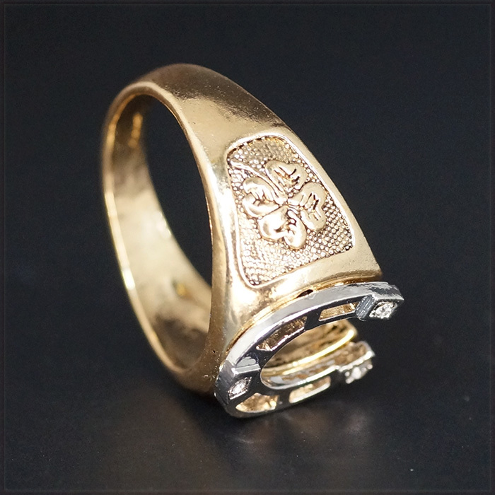 [RING] Antique Gold & Silver Plated U字型 馬蹄 蹄鉄 & 四つ葉のクローバー 幸運 ラッキー アイテム デザイン 15mm ワイド リング 20号_画像3