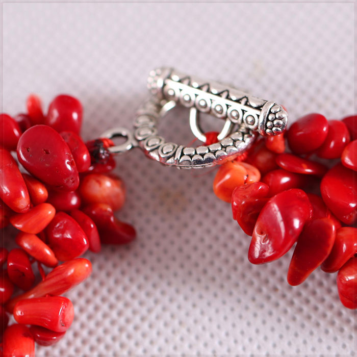 [NECKLACE] Natural Red Sea Coral Chip Beads ナチュラル 赤珊瑚 イレギュラー チップ チョーカー ショート ネックレス 45cm 【送料無料】_画像3