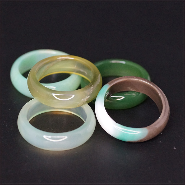 [RING] Natural Agates ナチュラル パワーストーン 天然 瑪瑙 (メノウ) スムース 甲丸 6mm リング 指輪 16号 (グリーン)_画像1