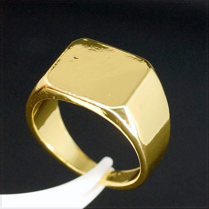 [RING] 18K Gold Plated Square Smooth フラット スクエア スムース 四角形 デザイン 14mm ワイド ゴールド リング 24号_画像1