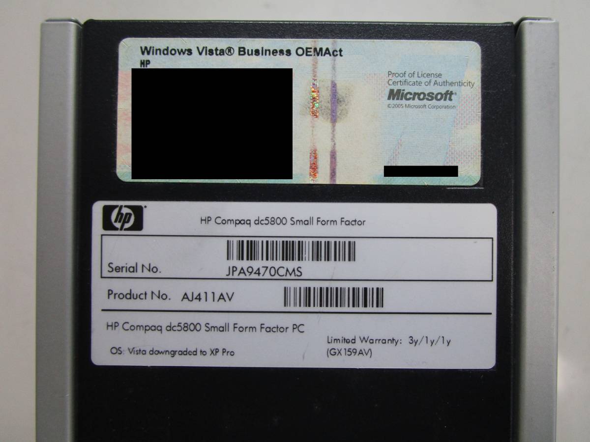 hp Compaq dc5800 SFF Celeron 450 2.20GHz/メモリ4GB/HDD250GB/LibreOffice Windows Vista Business SP2インストール済　管理番号D-1428_画像9