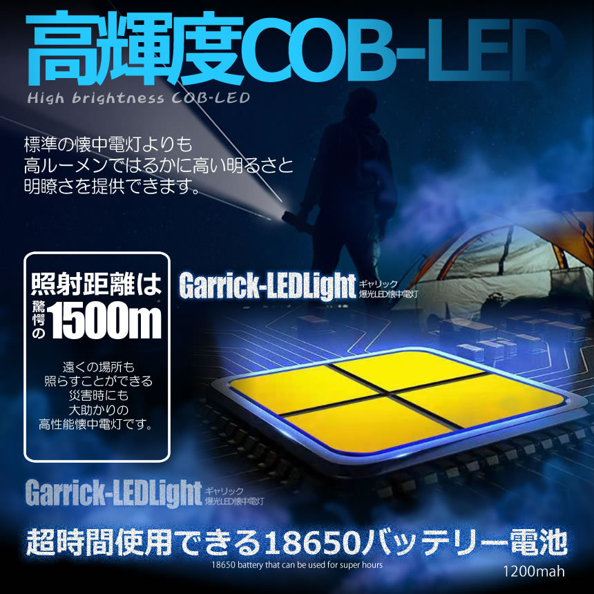 懐中電灯 作業灯 LED 充電式 強力 高輝度 防災 地震 高輝度 4200ルーメン ハンディライト COBライト 電力表示 IPX6防水 4個セット_画像5