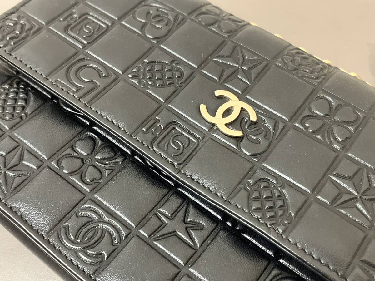 ■【売り切り】美品 CHANEL シャネル アイコンライン ラムスキン チェーンショルダーバッグ ブラック ゴールド金具_画像3