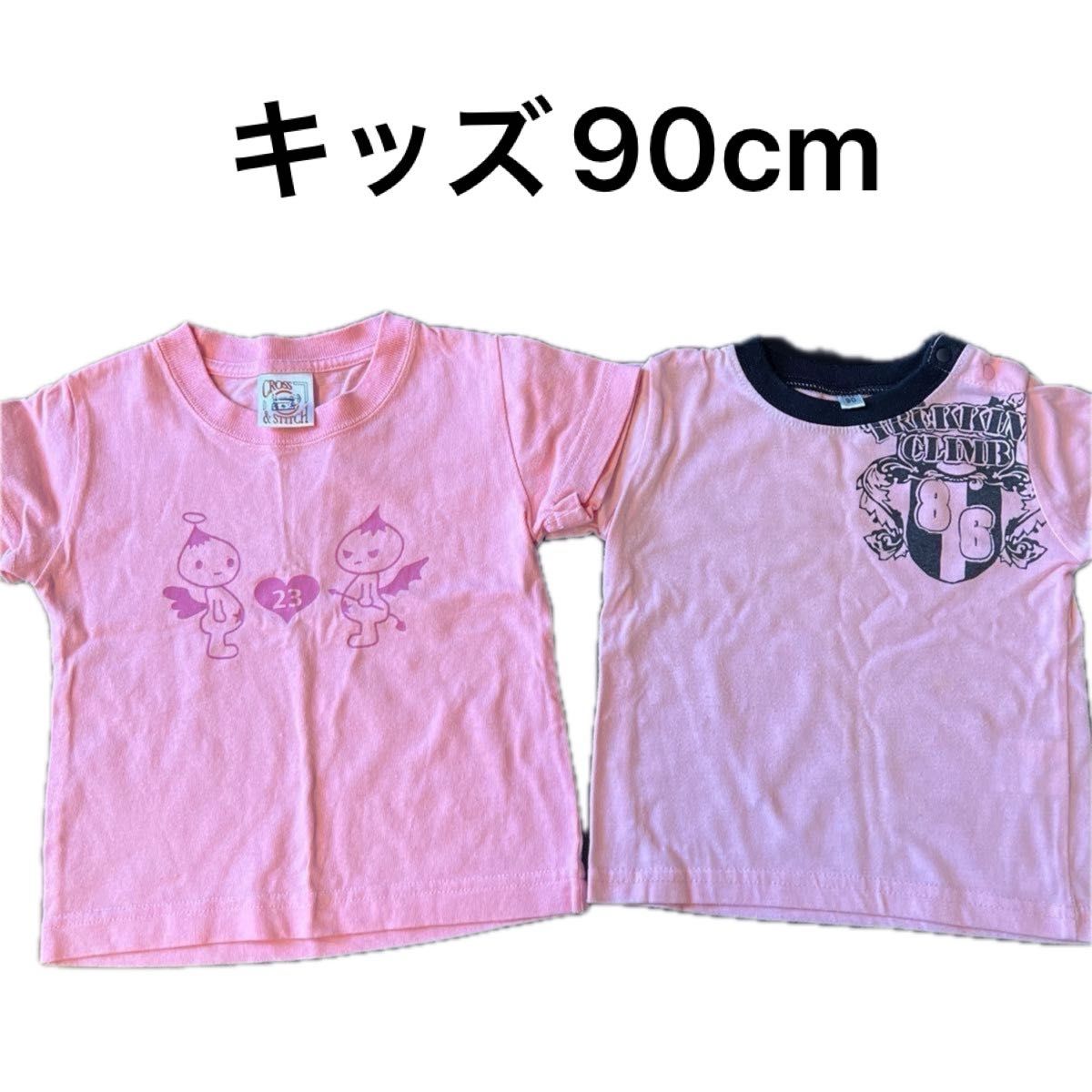 キッズ90cm 綿100% 半袖Tシャツ ピンクCROSS&STITCH Coromuchi 女の子