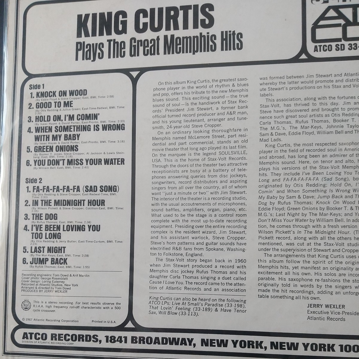 King Curtis キング・カーティス Plays Memphis 廃盤 名盤 厚ジャケ 刻印 深溝_画像2