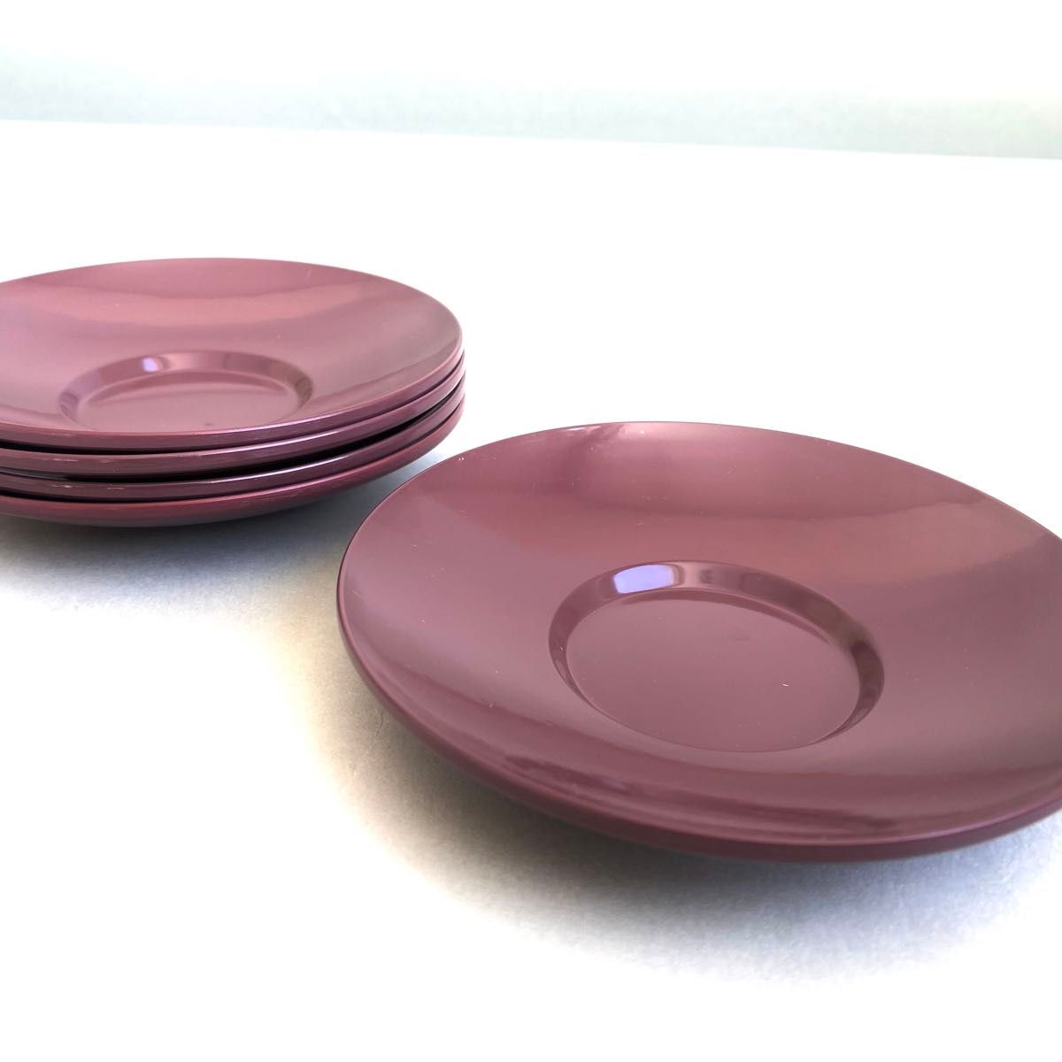【新品】 茶托　漆器　茶器 円形 茶道具 赤紫　パープル　　モダン　5客　器