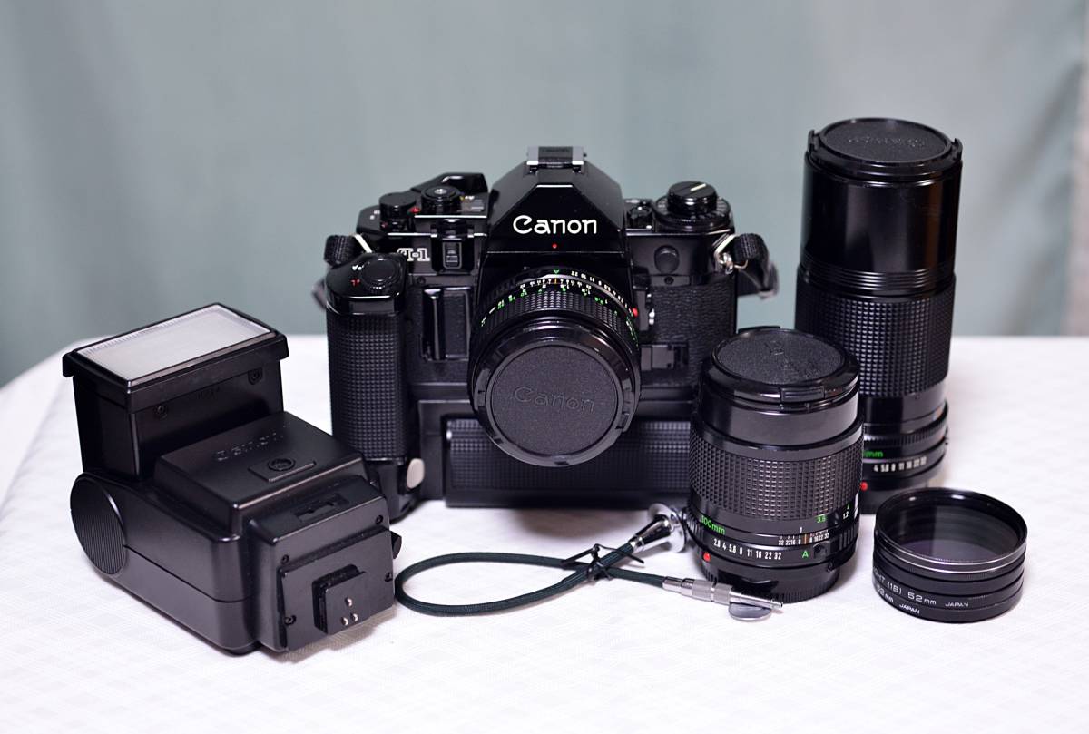 ★Canon/キャノン A-1 FD 50mm(1.4) 100mm(2.8) 200mm(4.0) モータードライブMA スピードライト199A★現状渡し_画像1