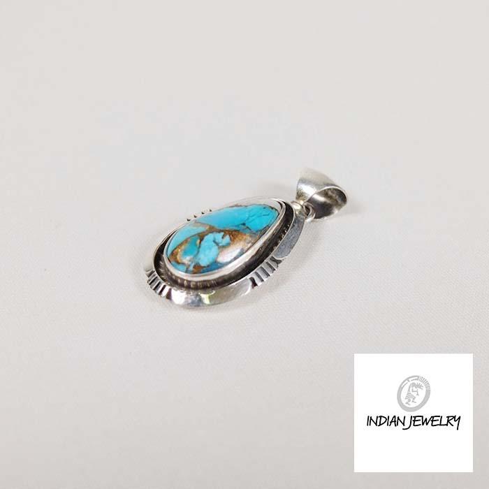 インディアンジュエリー ターコイズペンダントトップ ナバホ族 アルフレッド・マルティネス作 Oyster Copper Turquoise シルバー925