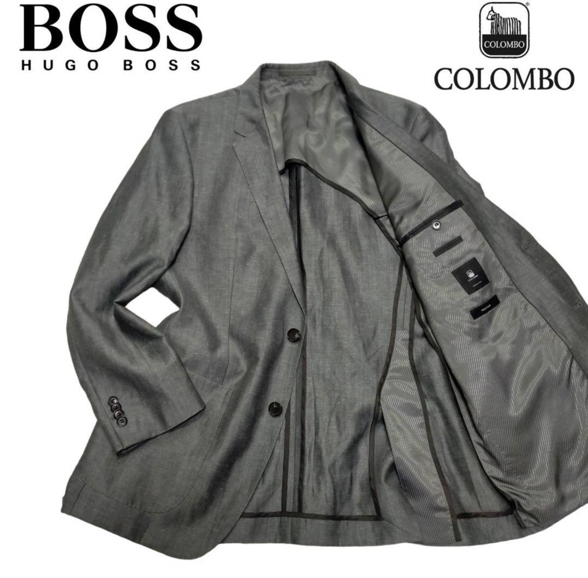 《最高級》HUGO BOSS ヒューゴボス イタリア高級生地ブランド Colombo コロンボ社製 ウール リネン テーラードジャケット XL_画像1