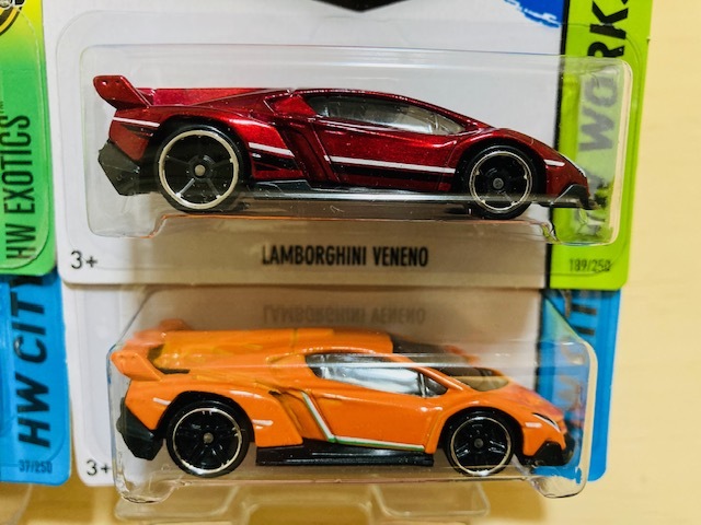 HOTWHEELS LAMBORGHINI VENENO ランボルギーニ ヴェネーノ 4台 4色 ワインレッド 朱 黄緑 シルバー 創立50周年 ホットウィール_画像2