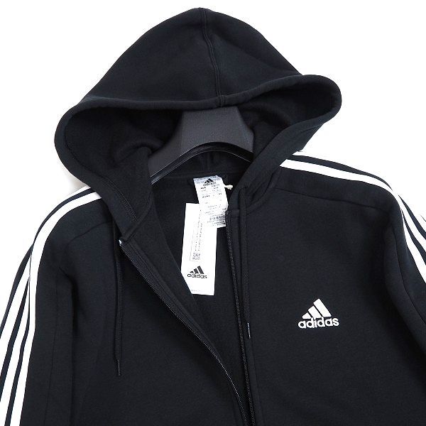 P818 新品 adidas アディダス 上下セット 裏起毛 スウェット フルジップ パーカー パンツ セットアップ ３ストライプス 3XL ブラック_画像5