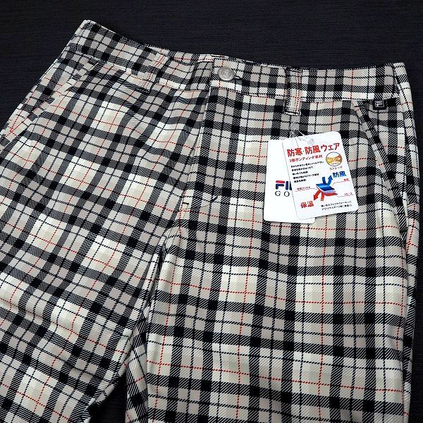 P984 新品 FILA GOLF フィラ ゴルフ 3層ボンディング ストレッチ テーパード パンツ 裏地フリース Dカン チェック柄 M オフホワイト_画像3