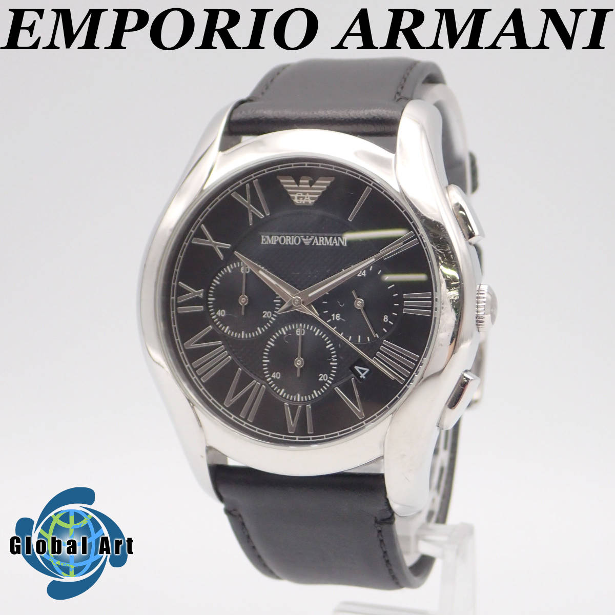 う11018/EMPORIO ARMANI エンポリオアルマーニ/クオーツ/メンズ腕時計/クロノグラフ/ローマン/文字盤 ブラック/AR-1700_画像1